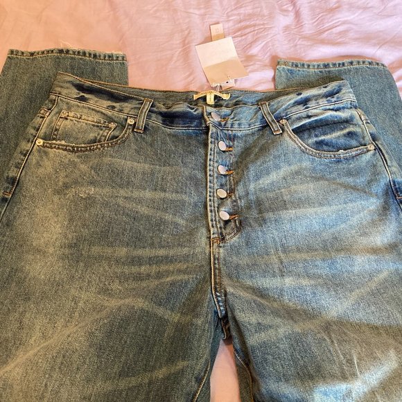 Avec Les Filles size 31 Vintage Blue Button Fly  Distressed Denim Jeans - Picture 2 of 10